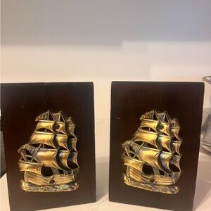 Nautical Gold and Brown Ship Bookends